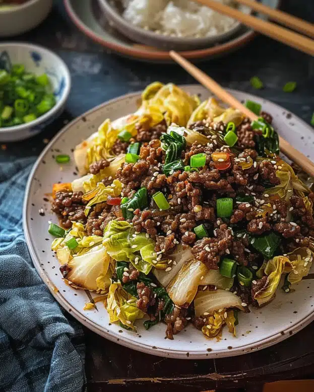 Chinese Ground Beef and Cabbage Stir‑Fry