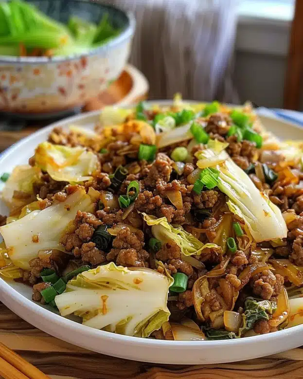 Chinese Ground Beef and Cabbage Stir‑Fry