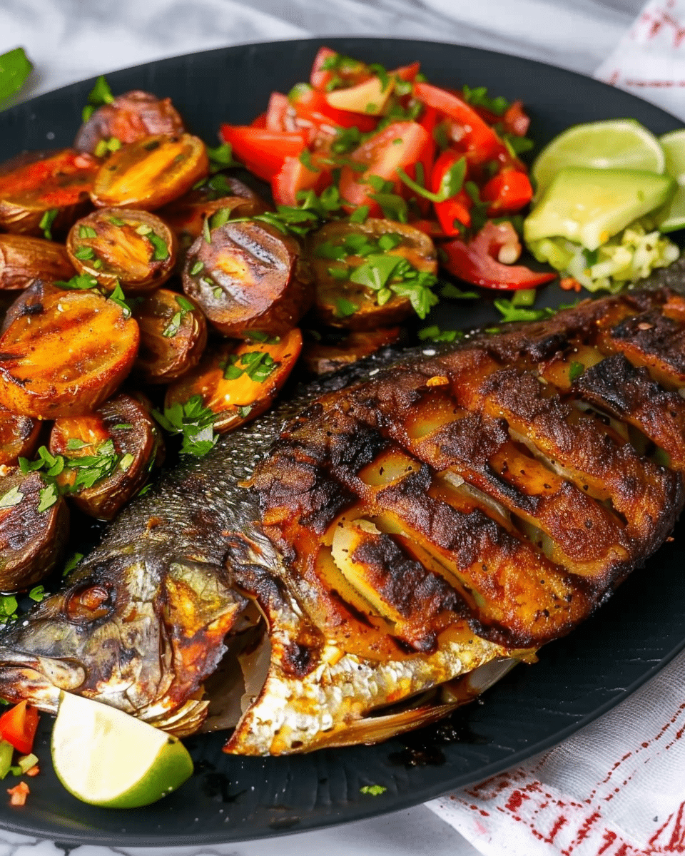Oven Grilled Tilapia with Fried Plantains