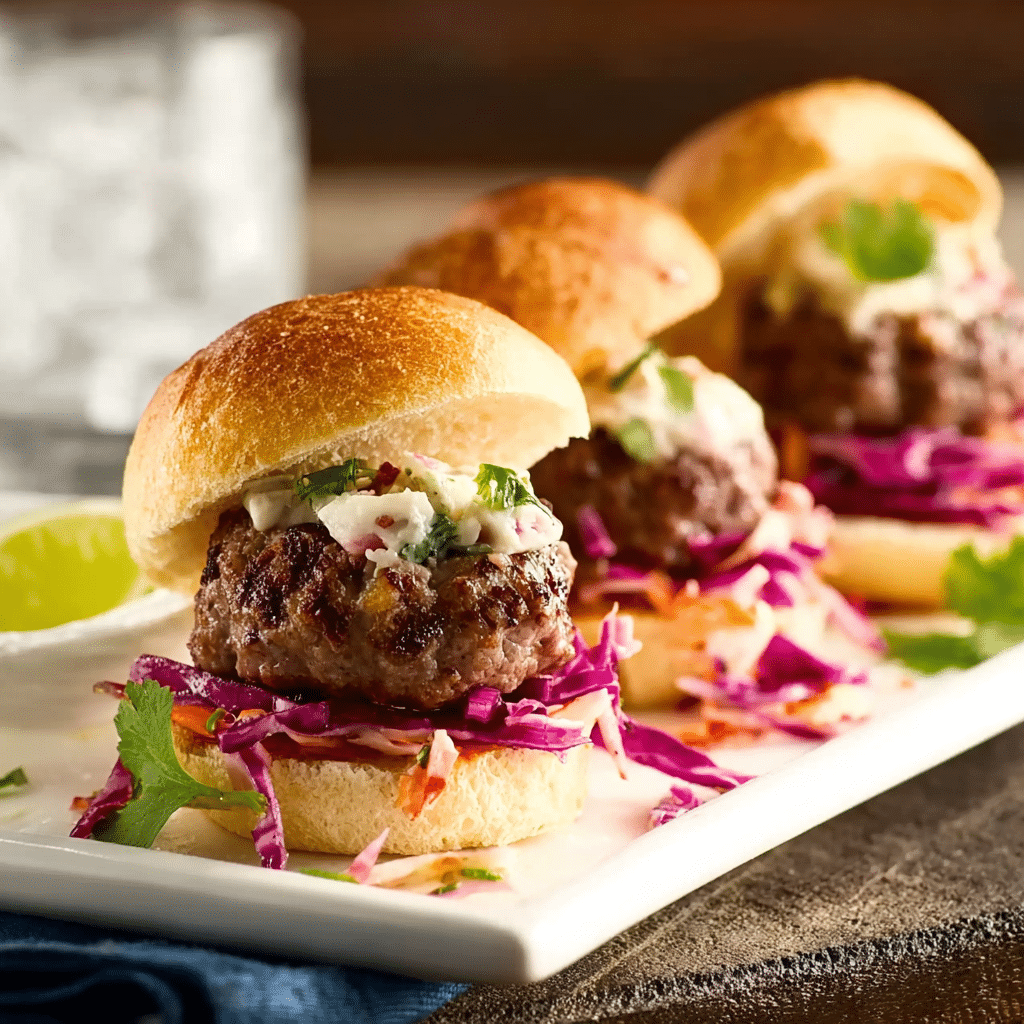 Lean Grilled Hamburger Sliders Recipe With Hot Sauce Slaw