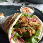 Baked Miso Cauliflower Wraps with Roasted Garlic Mayo