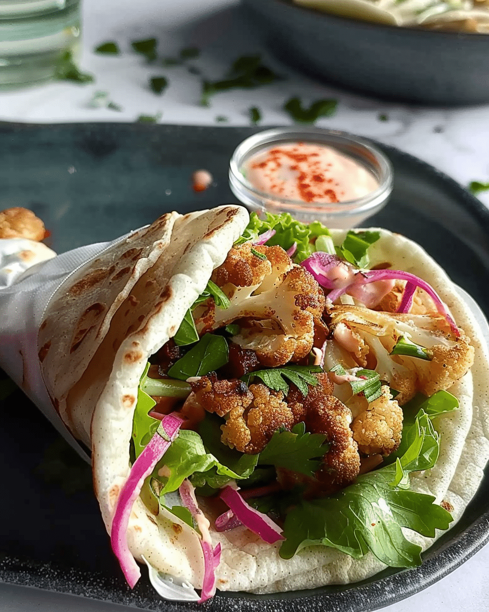 Baked Miso Cauliflower Wraps with Roasted Garlic Mayo