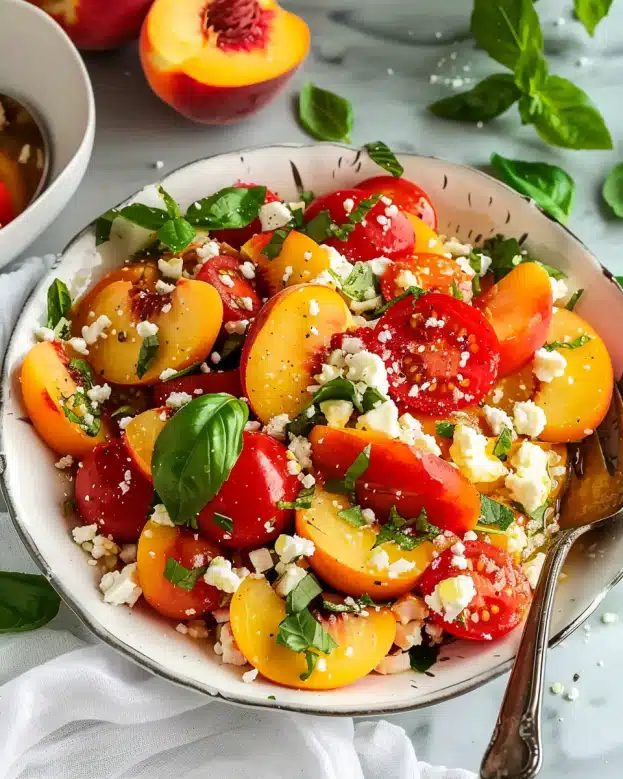 Peach Tomato Feta Salad (Easy Summer Recipe) 4 Peach Tomato Feta Salad (Easy Summer Recipe)