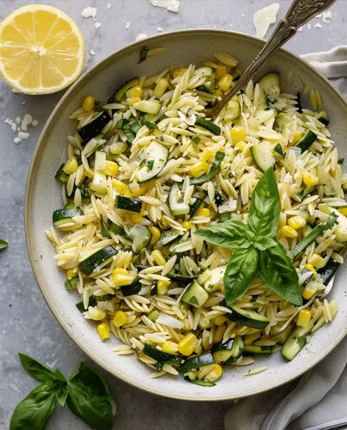 Grilled Zucchini and Corn Orzo Salad