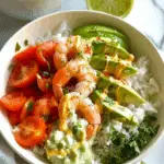 Shrimp Rice Bowl With Avocado Lime Crema