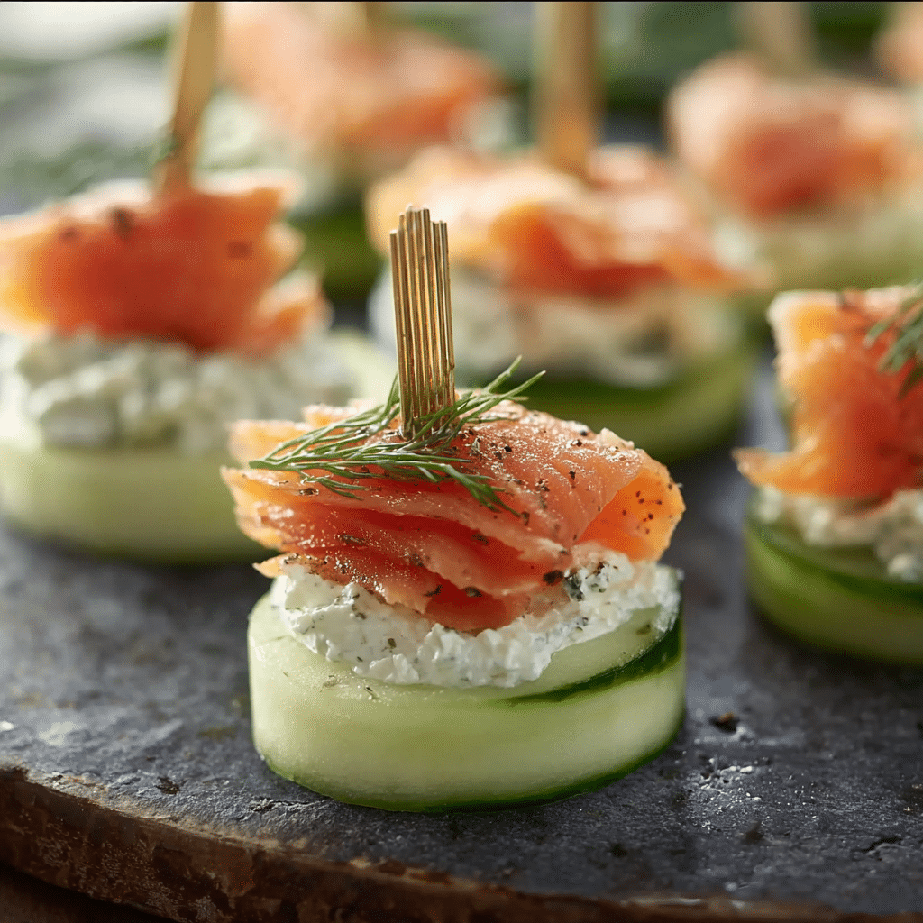 Smoked Salmon and Cream Cheese Cucumber Bites