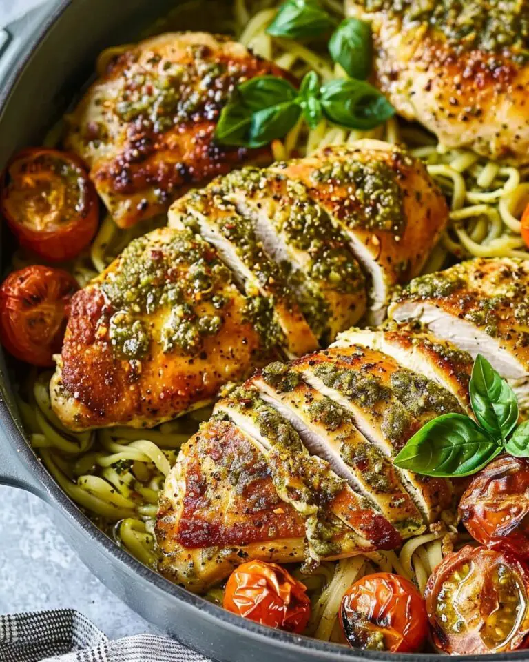 Creamy Pesto Chicken with Roasted Tomatoes Recipe