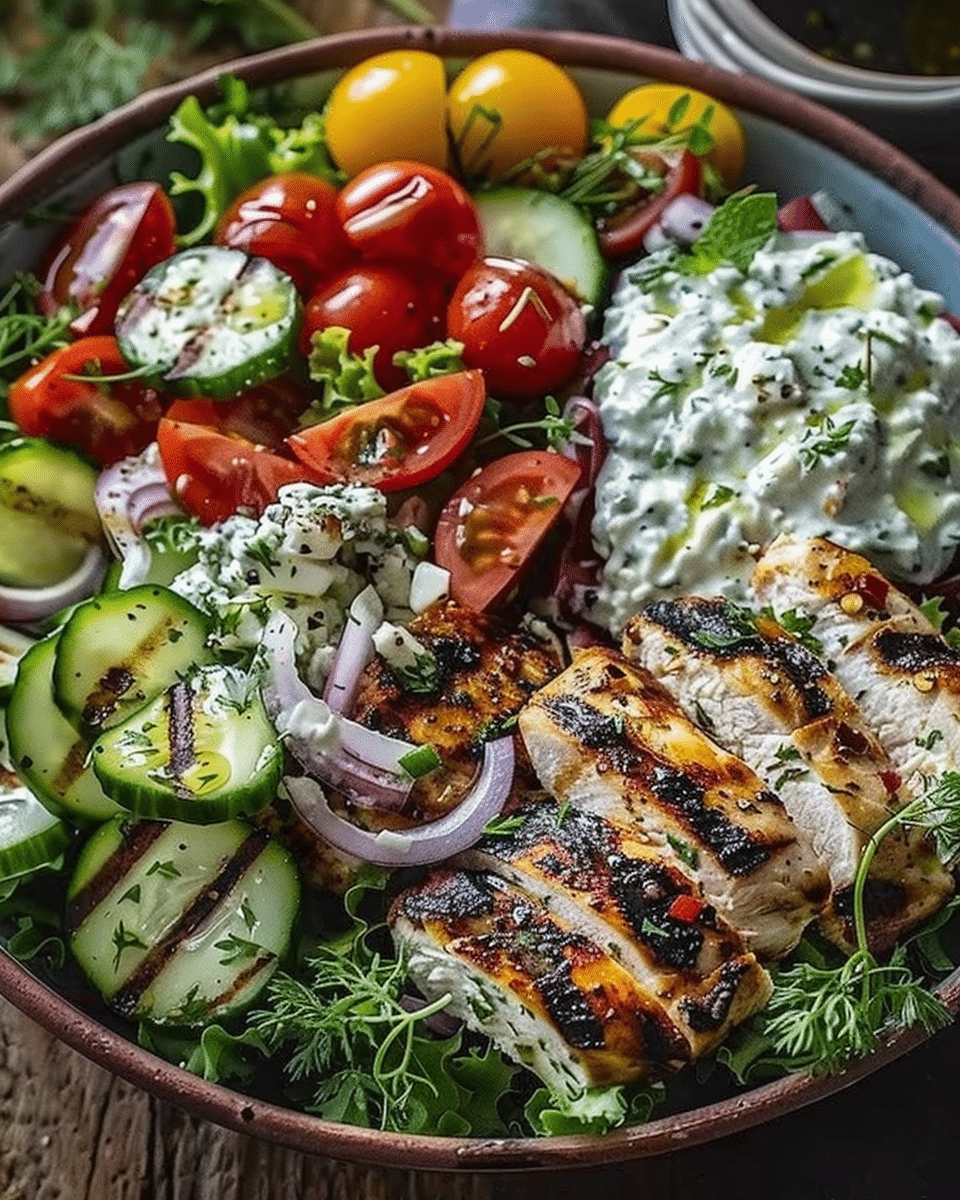 Grilled Chicken Greek Salad with Tzatziki: A Fresh and Flavorful Meal