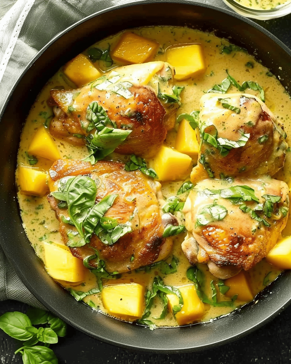 Mango Chicken Thighs with Basil-Coconut Sauce