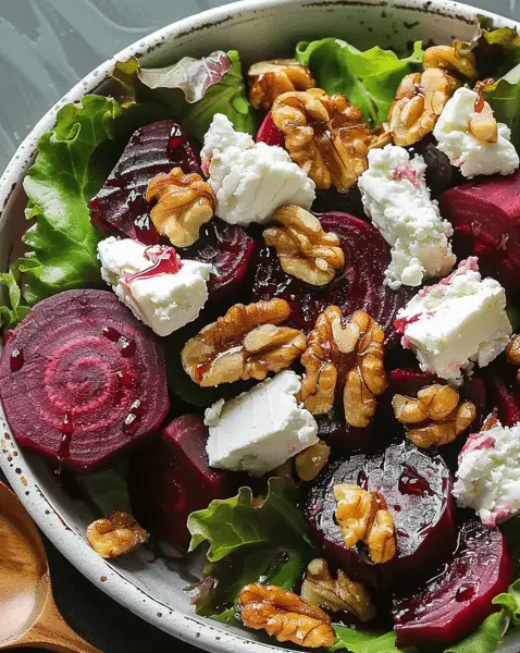 Roasted Beet And Goat Cheese Salad With Candied Walnuts