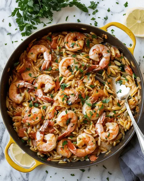 One Pot Garlic Butter Shrimp And Orzo