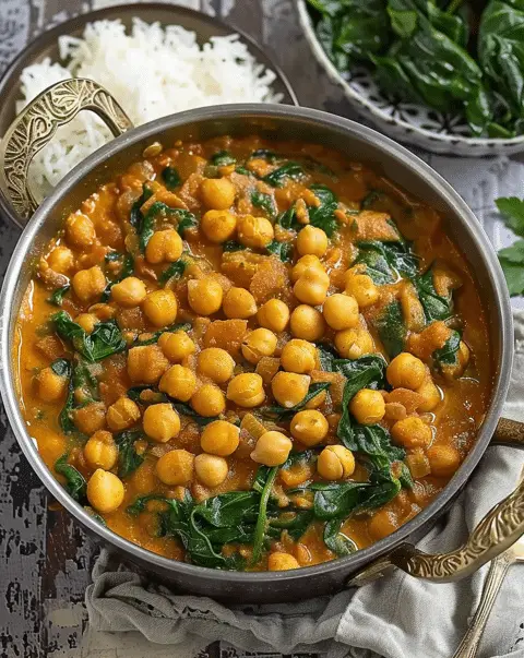 Curried Chickpeas With Spinach