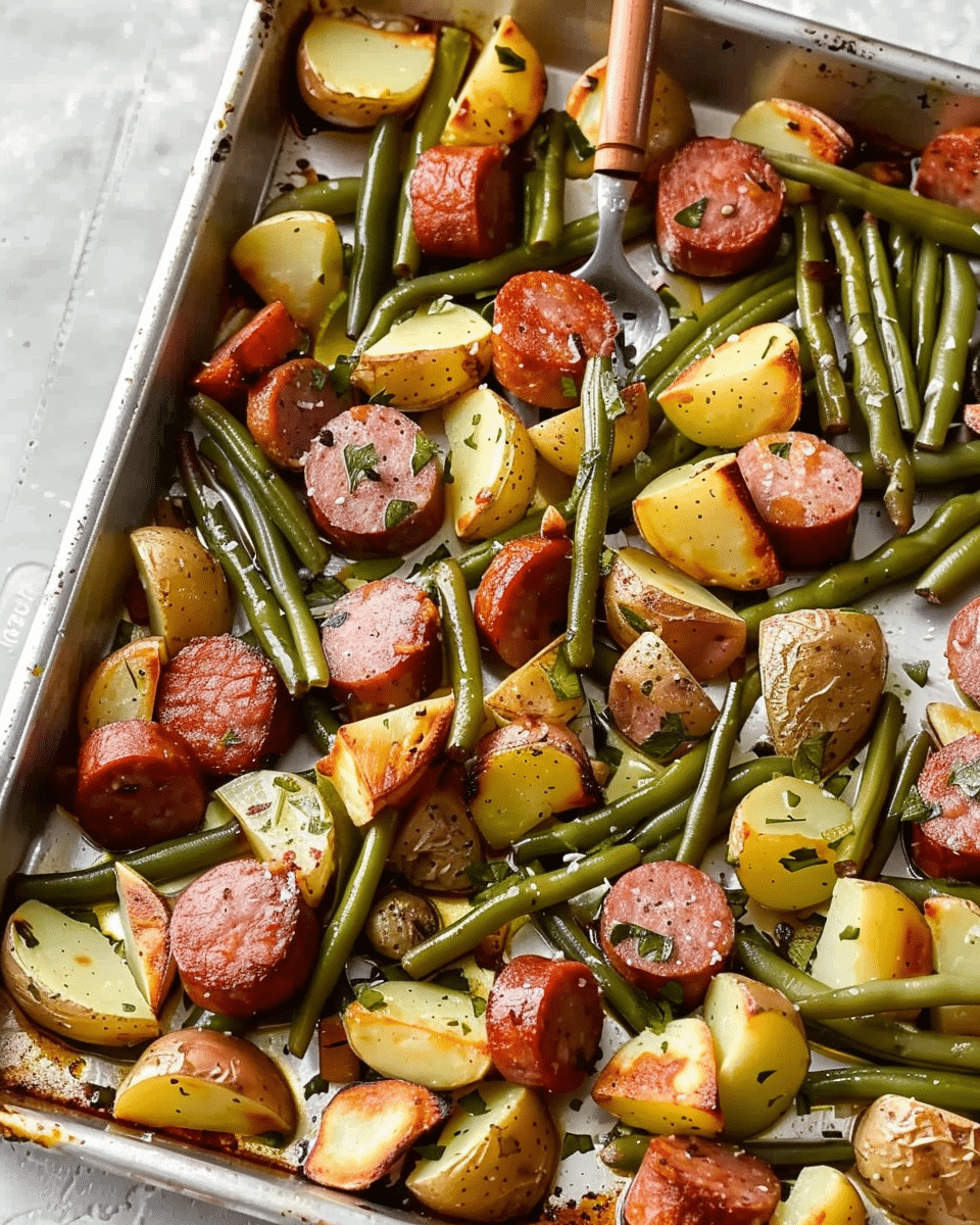 Sheet Pan Kielbasa Potatoes and Green Beans