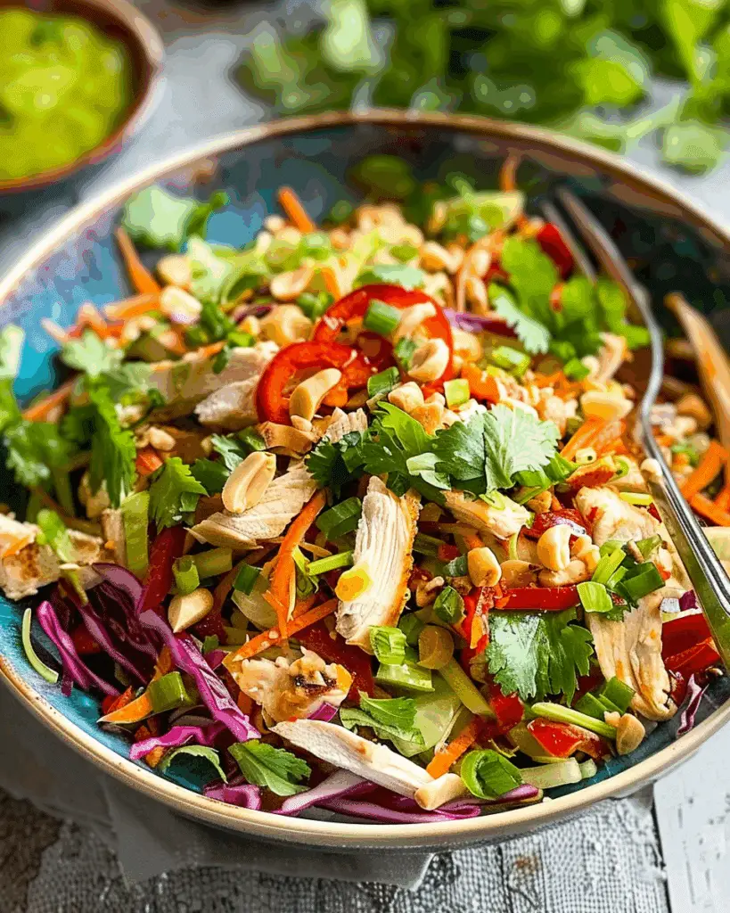 Shredded Chicken Cabbage Salad with Peanut Dressing