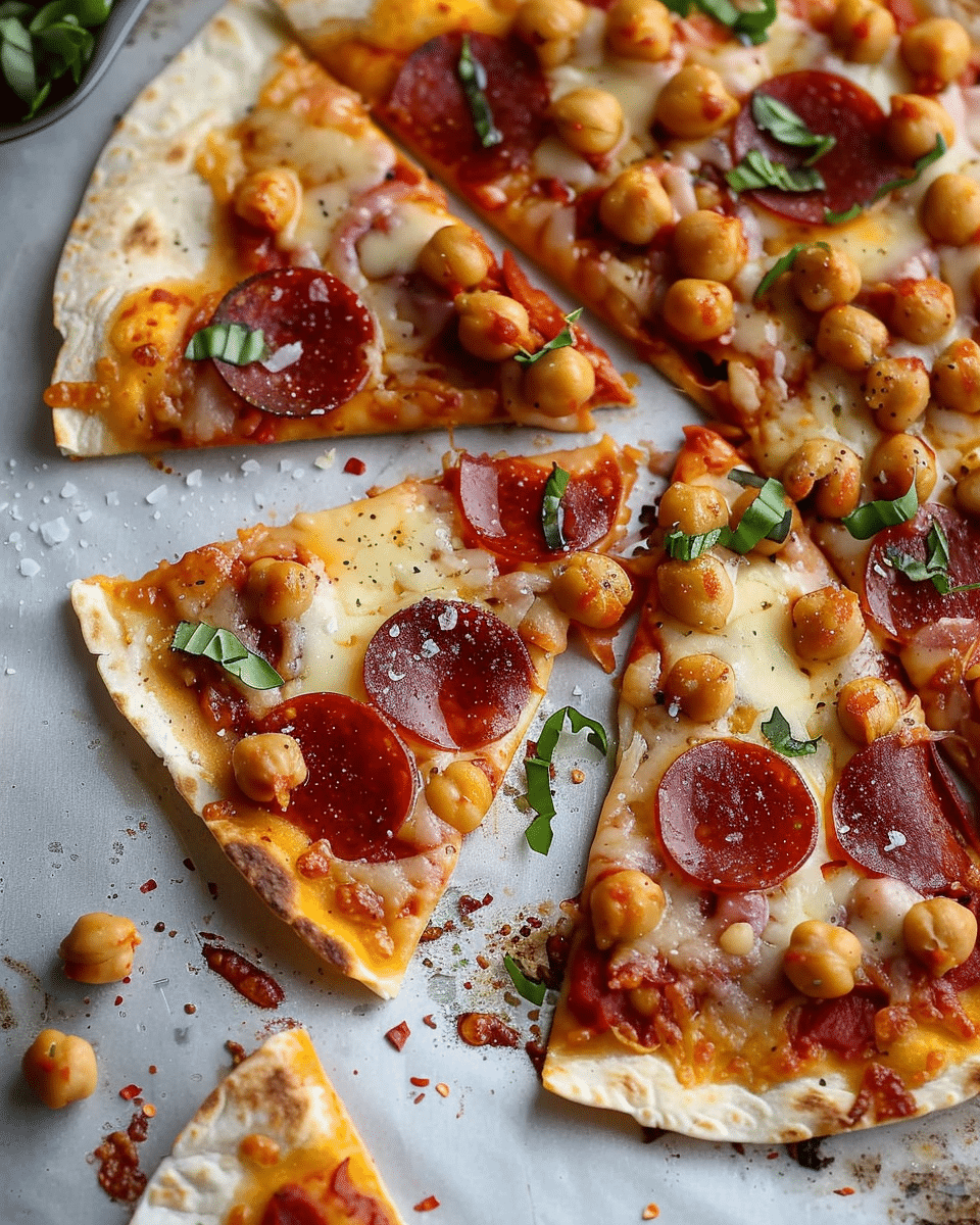 Easy Tortilla Pizzas With Pepperoni Chickpeas