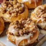 Apple Cheesecake Buns with Crumble Topping and Sweet Glaze