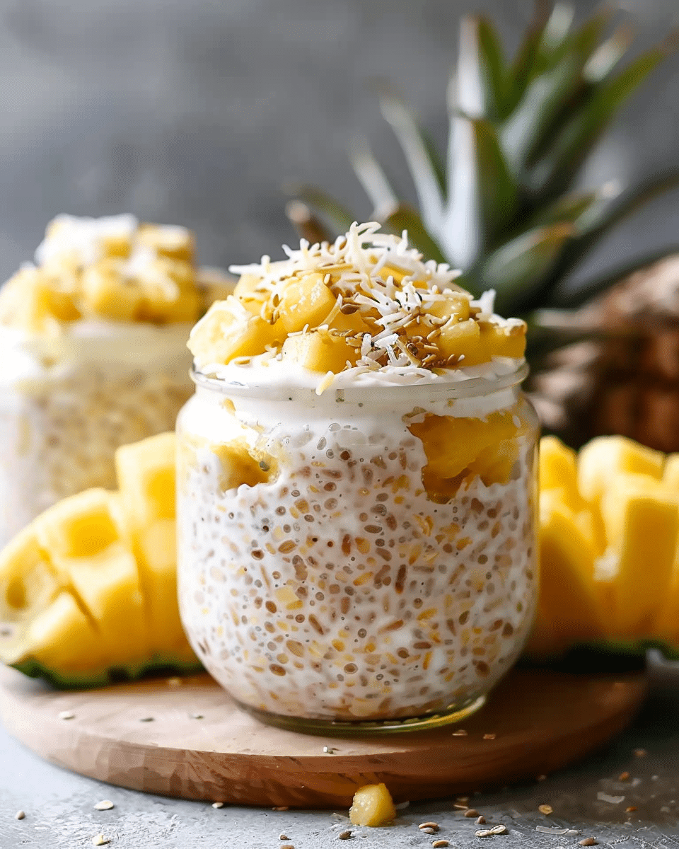 Healthy High Protein Pina Colada Overnight Oats