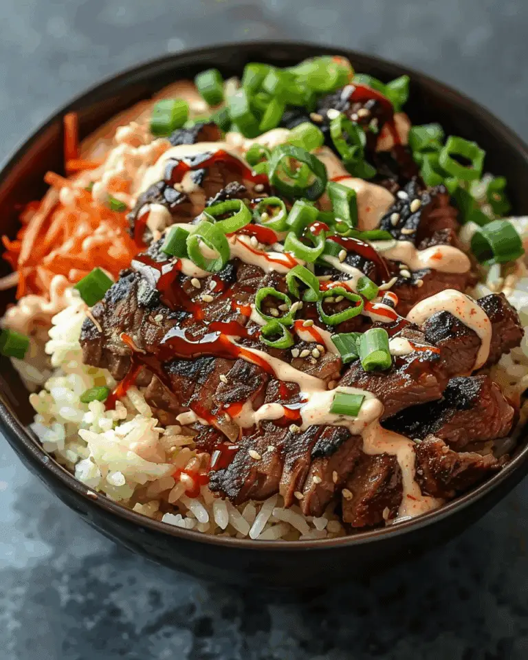 Korean BBQ Steak Rice Bowls with Spicy Cream Sauce