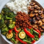 Spicy Ground Beef Stir-Fry Bowl with Garlic Veggies & Steamy Rice Recipe