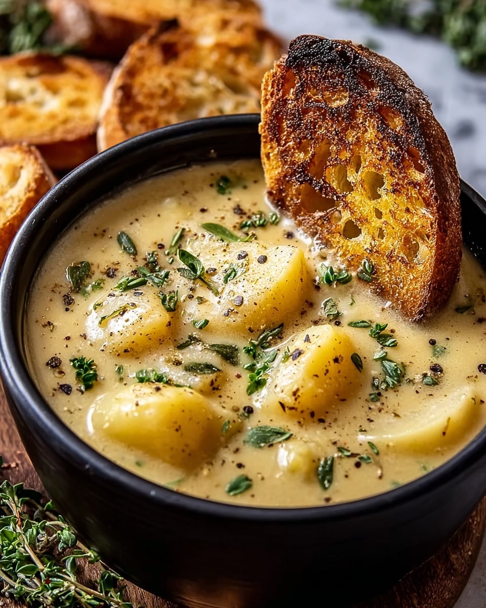 Hearty Cheddar Garlic Herb Potato Soup Recipe - Recipe Image