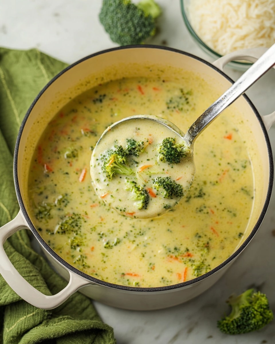 A white pot filled with creamy broccoli soup that has small green broccoli pieces and tiny bits of orange carrots mixed in a light greenish-yellow broth; to the left is a wooden bowl with dark green broccoli florets and one broccoli floret lying next to the pot; on the right side is a small clear bowl of white cottage cheese and a white plate with light yellow shredded cheese; a dark green cloth is seen under the pot on a white marbled texture surface photo taken with an iphone --ar 4:5 --v 7