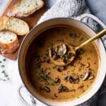 Creamy Mushroom Soup with Rosemary, Garlic Chips, and Truffle Oil Recipe