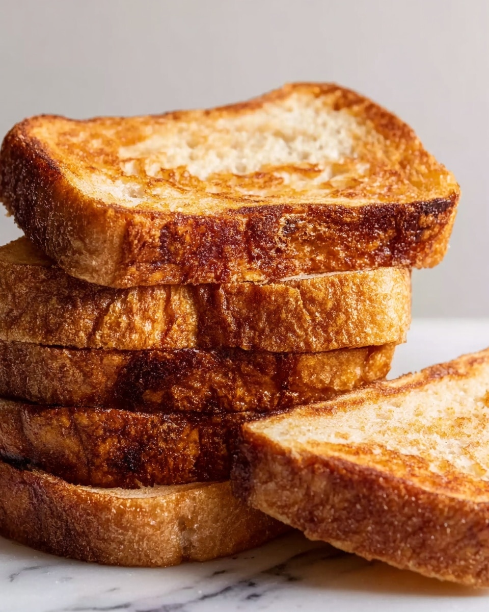 The image shows a close-up of a loaf of bread sliced several times and stacked with a few slices lying flat in front. The bread has a golden brown crust with a rough texture on the outside, and the inside appears soft and light beige with a slightly uneven crumb. The bread rests on a white marbled surface, and the background is plain white, keeping the focus on the warm, toasted colors of the bread. photo taken with an iphone --ar 4:5 --v 7