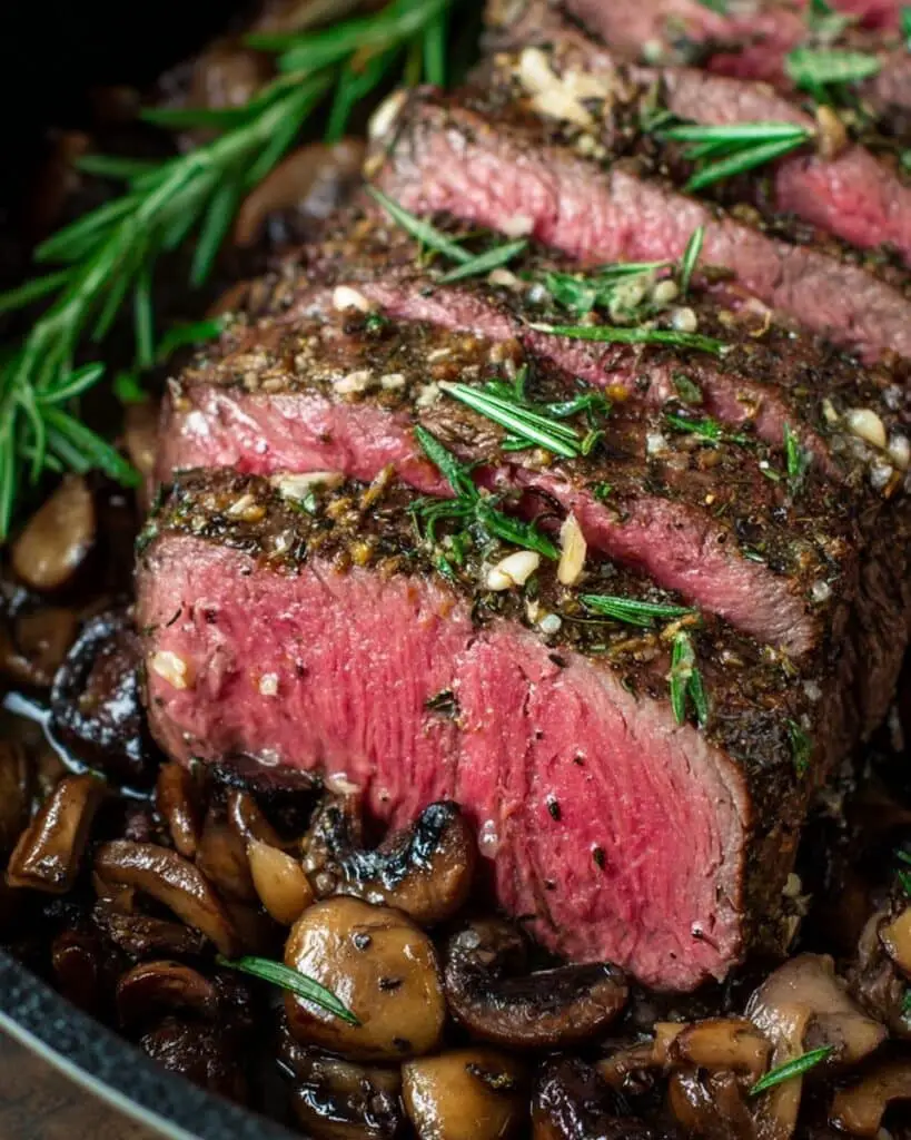 Rosemary and Garlic Roast Beef with Mushroom Sauce Recipe
