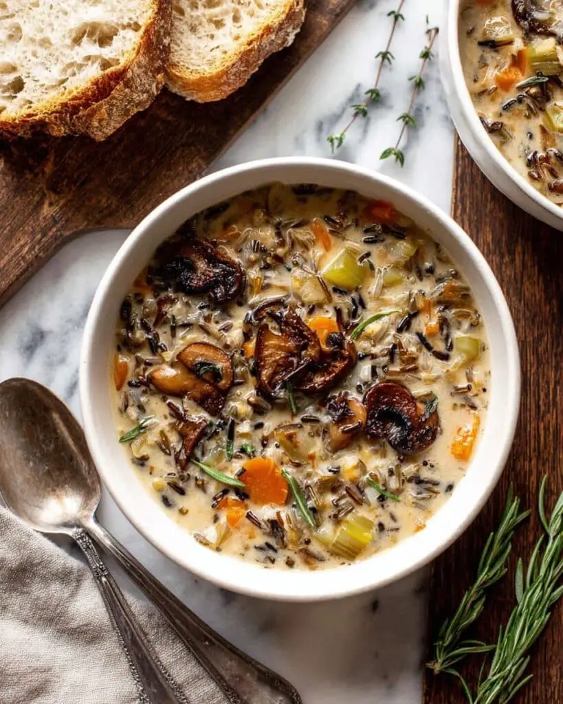 Creamy Wild Rice Chicken Soup with Roasted Mushrooms Recipe