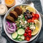 Falafel Salad Bowl with Tabbouleh and Tahini Sauce Recipe