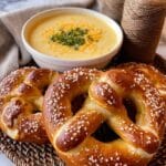 Homemade Soft Pretzels with Cheddar Salsa Verde Cheese Sauce Recipe