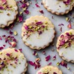 Rose Water Shortbread Cookies Dipped in White Chocolate with Pistachios and Rose Petals Recipe
