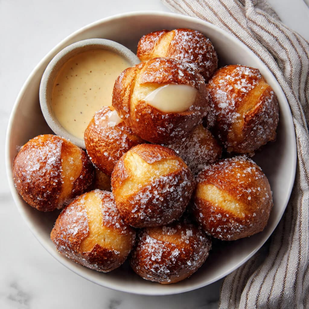Homemade Soft Pretzel Bites with Cheddar Cheese Sauce Recipe