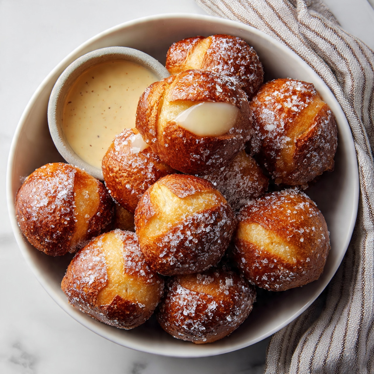Homemade Soft Pretzel Bites with Cheddar Cheese Sauce Recipe
