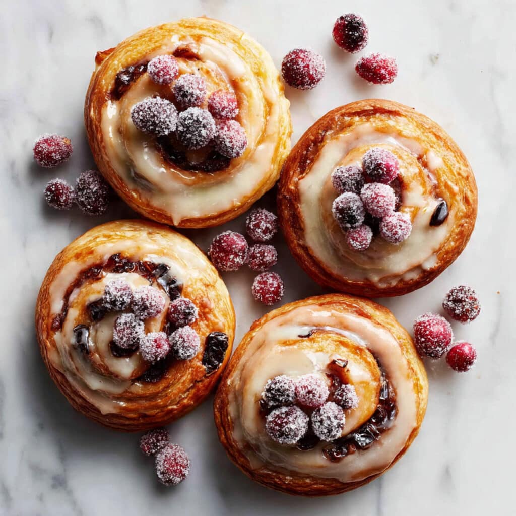 Cream Cheese Danishes with Sugared Cranberries and Vanilla Butter Glaze Recipe