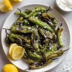 Grilled Shishito Peppers with Lemon, Cotija, and Flaked Salt Recipe