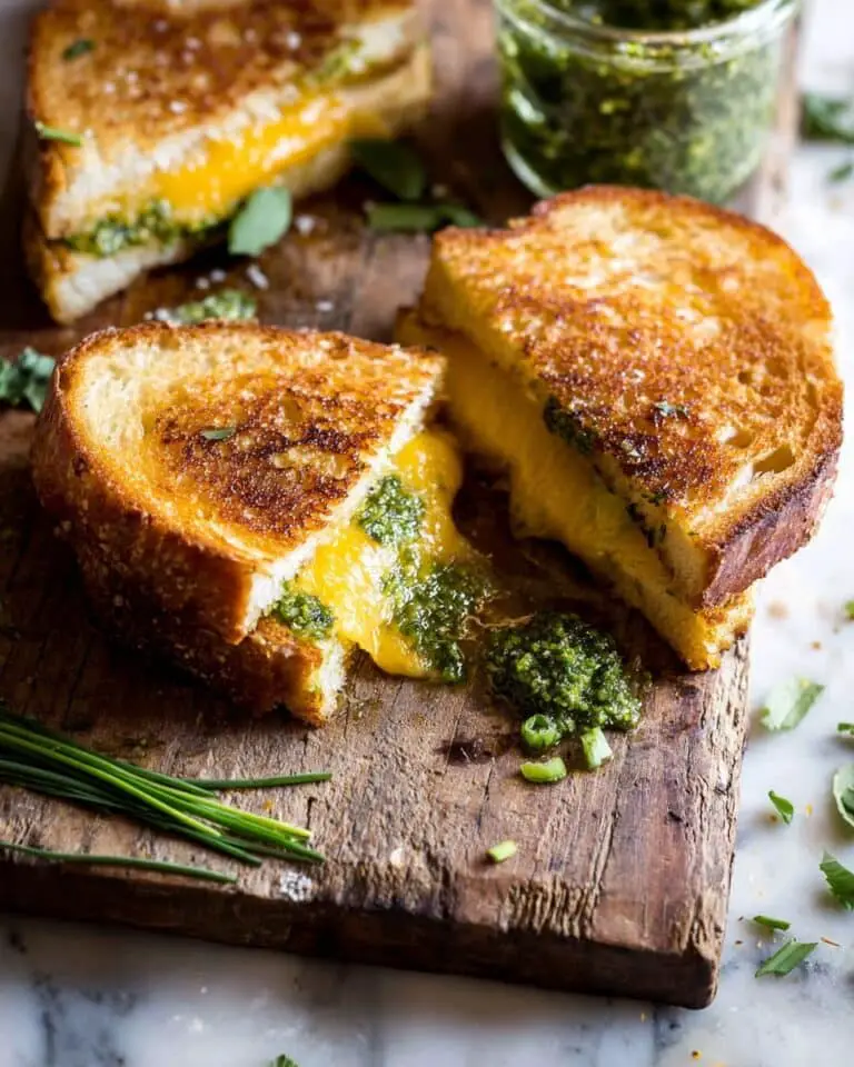Breakfast Grilled Cheese with Soft Scrambled Eggs and Pesto Recipe
