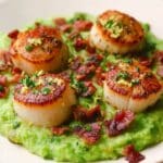 Seared Scallops with Crispy Pancetta and Pea Puree Recipe
