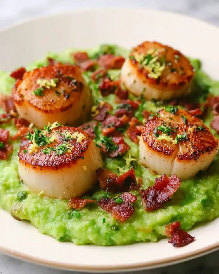 Seared Scallops with Crispy Pancetta and Pea Puree Recipe