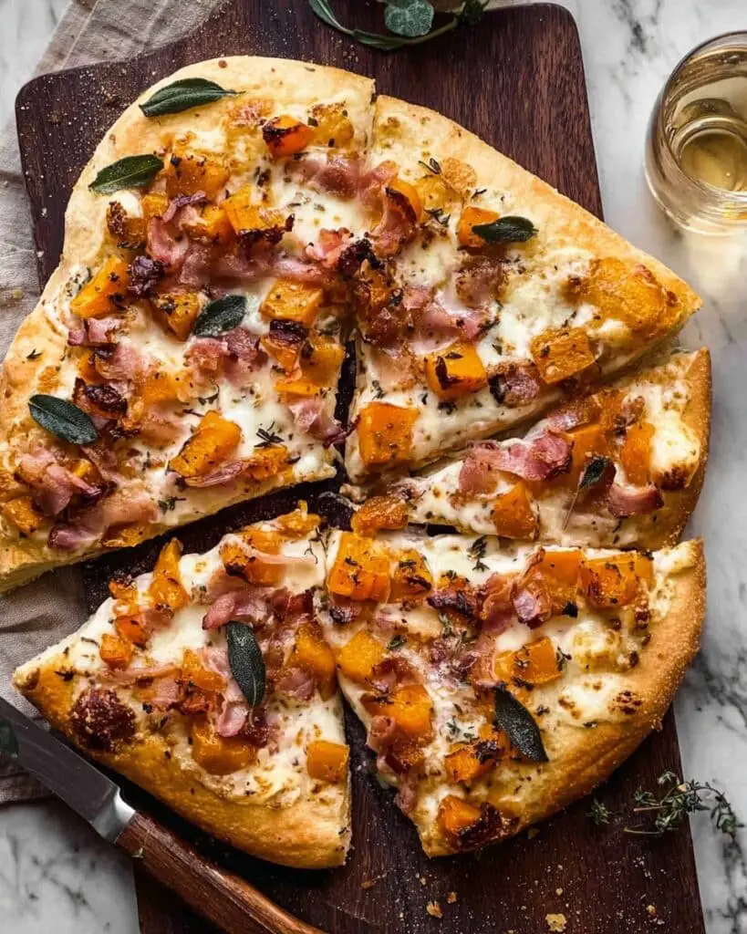 Roasted Butternut Squash Prosciutto Pizza with Caramelized Onions Recipe