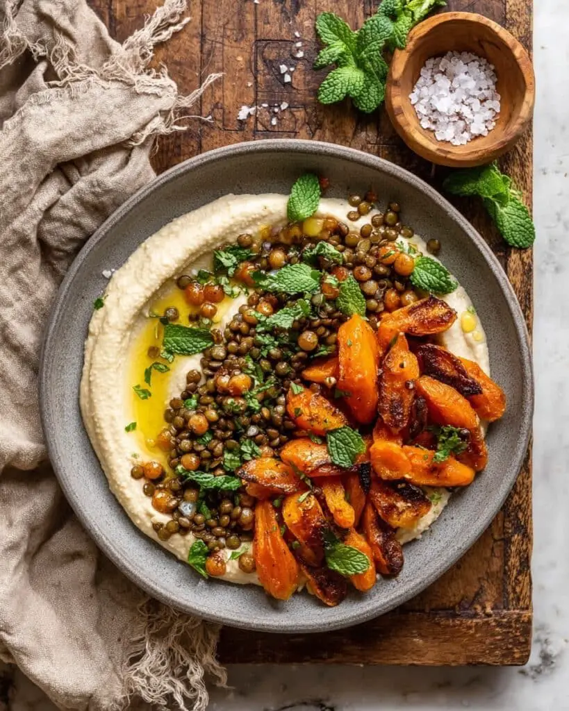 Roasted Carrots and Lentil Salad with Hummus Recipe