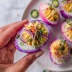 Perfectly Pink Deviled Eggs with Beet Pickle and Gourmet Garnishes Recipe