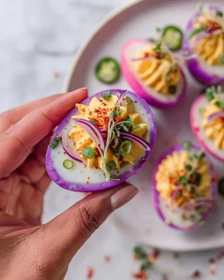 Perfectly Pink Deviled Eggs with Beet Pickle and Gourmet Garnishes Recipe